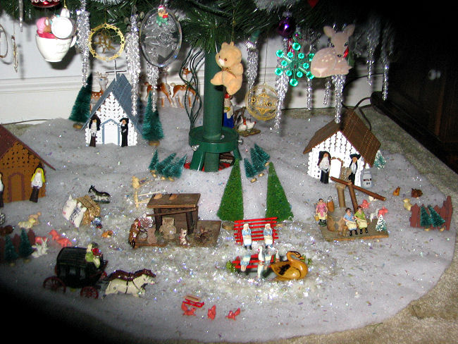 Christmas village I made with teddy bears skiing with Teddy Graham Bears from Nabisco